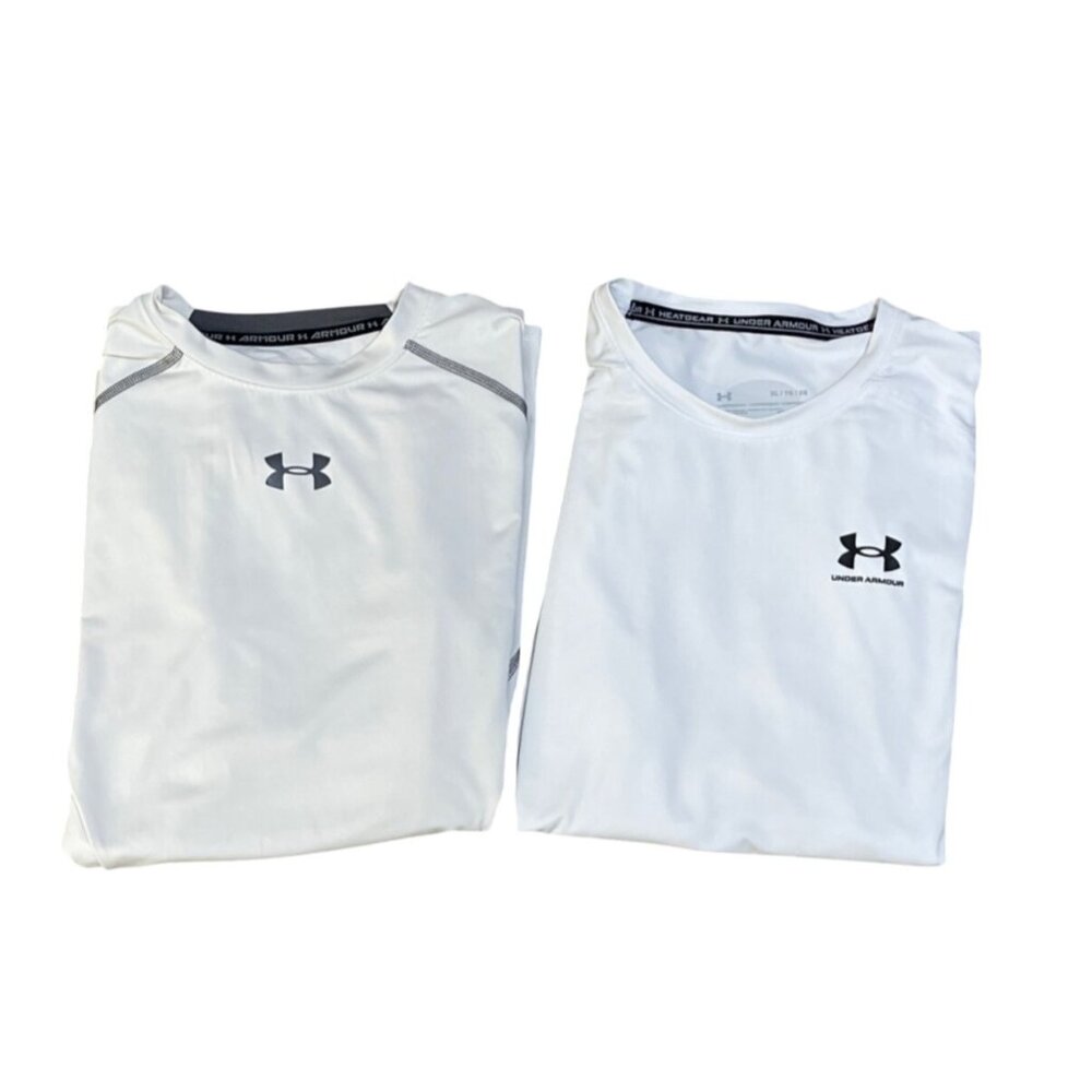 2 Under Armour Heatgear T-Shirts White Size XL Athletic (READ)